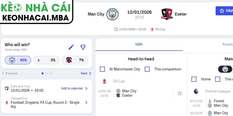 Soi Kèo Manchester City Vs Exeter City (22:00 10/01, FA Cup) 3 Kèo châu Á trận Manchester City vs Exeter City (22:00 10/01, FA Cup)