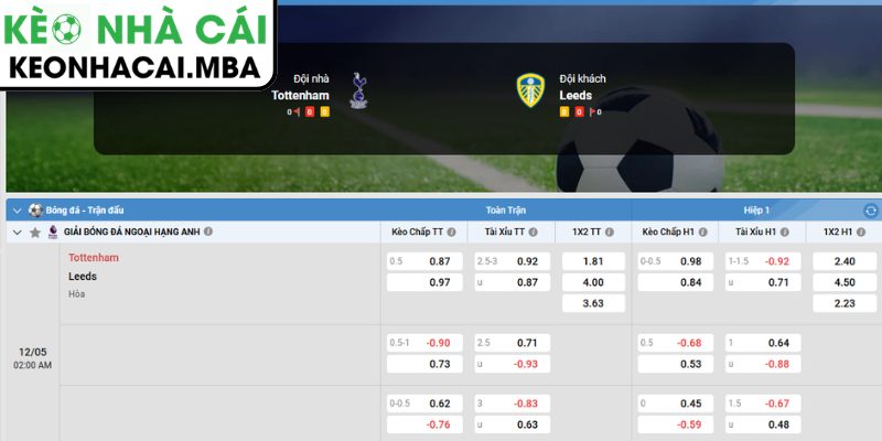 Kèo châu Á trận Tottenham Hotspur vs Leeds (02:00 12/05, Ngoại hạng Anh)