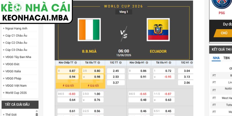 Soi kèo Bờ Biển Ngà vs Ecuador (06:00 15/06, Bảng E - World Cup 2026) 3 Kèo châu Á trận Bờ Biển Ngà vs Ecuador (06:00 15/06, Bảng E - World Cup 2026)