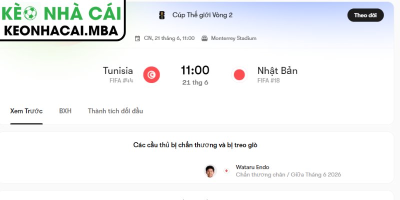 Dự đoán kết quả trận Tunisia và Nhật Bản (11:00 21/06, Bảng F - World Cup 2026)