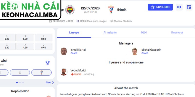 Soi Kèo Fenerbahce vs Gornik Zabrze (01:00 22/07, UEFA Champions League) 4 Dự đoán kết quả trận Fenerbahce vs Gornik Zabrze (01:00 22/07, UEFA Champions League)